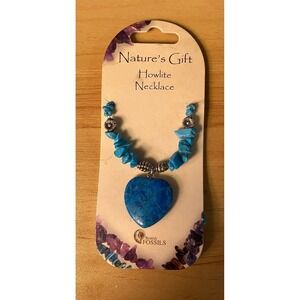 British Fossils Natures Gift Howlite Necklace Blue Heart Pendant Dyed Turquoise